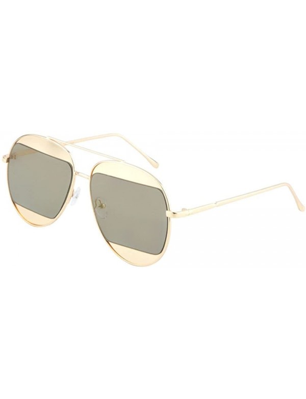 Aviator Split Iridium/Mirror Lens Oversized Gold Aviator Sunglasses - Gold Metal Frame - CP18593IYMW $13.48