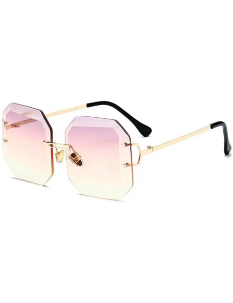 Oversized Rimless Sunglasses Vintage Diamond Designer - Purple - CD18Q0D5I9L $10.09