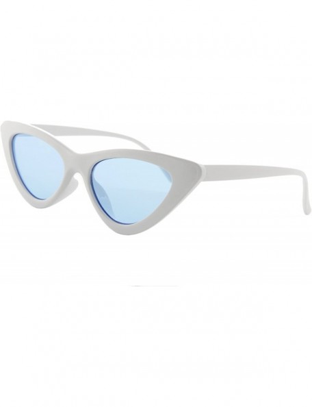Sport Sunglasses for Women Retro Tinted Lens Small Cat Eye Modern Inspired - White Frame/ Blue Lens - C618GU7A4D2 $10.12