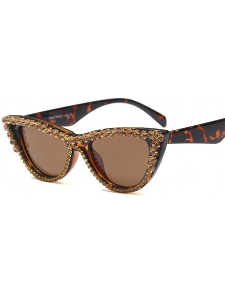 Cat Eye Rhinestone Cat Eye Sunglasses Women Luxury Fashion Sun Glasses for Ladies Party - Leopard Frame - CU18GZ03KT7 $12.76