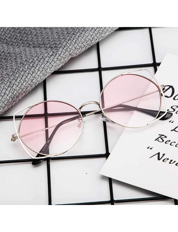 Cat Eye Sunglasses for Women - Cat Eye Mirrored Flat Lenses Metal Frame Sunglasses (Pink) - Pink - C818RGIX37H $12.22