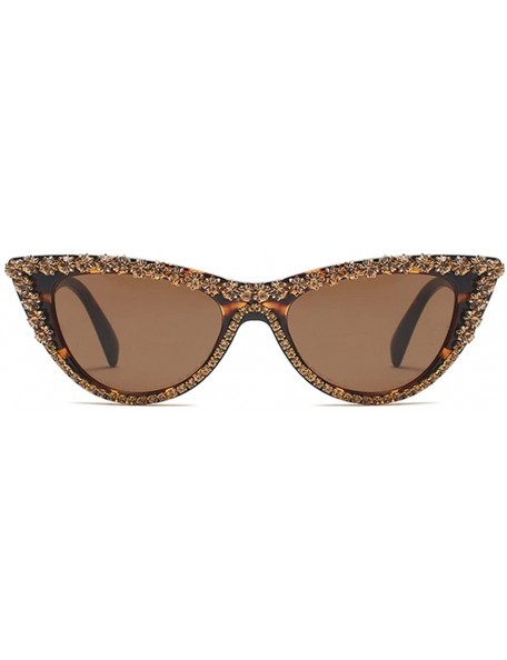 Cat Eye Rhinestone Cat Eye Sunglasses Women Luxury Fashion Sun Glasses for Ladies Party - Leopard Frame - CU18GZ03KT7 $12.76