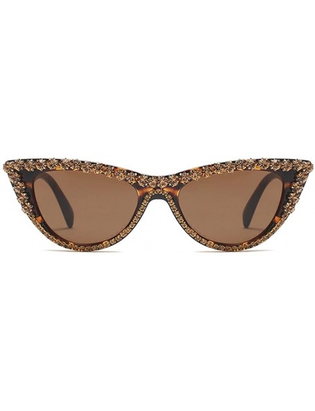 Cat Eye Rhinestone Cat Eye Sunglasses Women Luxury Fashion Sun Glasses for Ladies Party - Leopard Frame - CU18GZ03KT7 $12.76