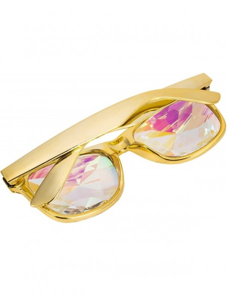 Round Kaleidoscope Glasses-Halloween Rave Rainbow Crystal Lens Steampunk Goggles - Yellow(square) - CU18QYNST0S $11.62