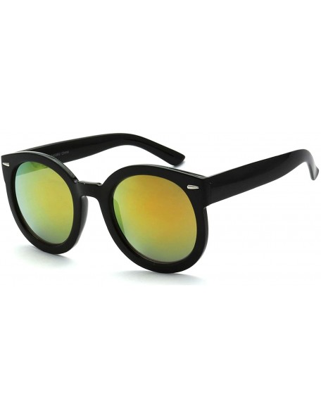 Oversized Urban Fashion 70s Thick Frame Reflective Lens Round Sunglasses - Yellow - CG18YXAN3ZH $7.46
