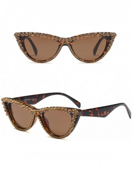 Cat Eye Rhinestone Cat Eye Sunglasses Women Luxury Fashion Sun Glasses for Ladies Party - Leopard Frame - CU18GZ03KT7 $12.76