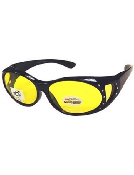 Wrap Men and Women Rhinestone Fit Over Glasses Wear Over Cover Lens Yellow Night Driving Sunglasses - Black - C018L5479II $14.90