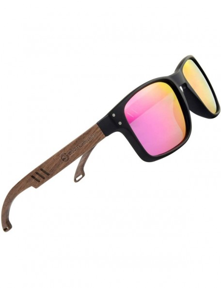 Aviator Sunglasses For Men With Polarized Lens Handmade Bamboo Sunglasses For Men&Women - E Walnut Pink - CW18A2YSAXL $18.96