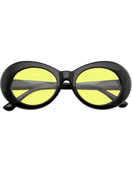 Goggle Retro Round 1990's Fashion Clout Goggle Oval Color Tone Black Sunglasses - Yellow - CG1965QSS7E $15.89