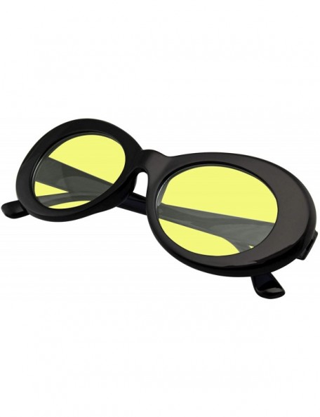 Goggle Retro Round 1990's Fashion Clout Goggle Oval Color Tone Black Sunglasses - Yellow - CG1965QSS7E $15.89