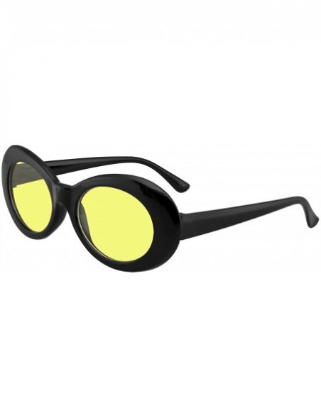 Goggle Retro Round 1990's Fashion Clout Goggle Oval Color Tone Black Sunglasses - Yellow - CG1965QSS7E $15.89