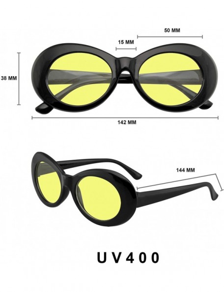 Goggle Retro Round 1990's Fashion Clout Goggle Oval Color Tone Black Sunglasses - Yellow - CG1965QSS7E $15.89