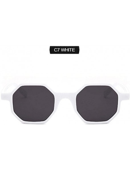 Aviator Small Sunglasses Women Vintage Polygon Black Pink Red Sun Black As Picture - White - C618YNDE3CD $10.77