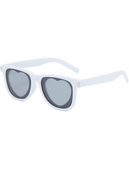 Rectangular Fashion Womens Heart-shaped Sunglasses Plastic Lenses Eyewear UV400 - White Gray - CE18N0ZKYOU $11.56