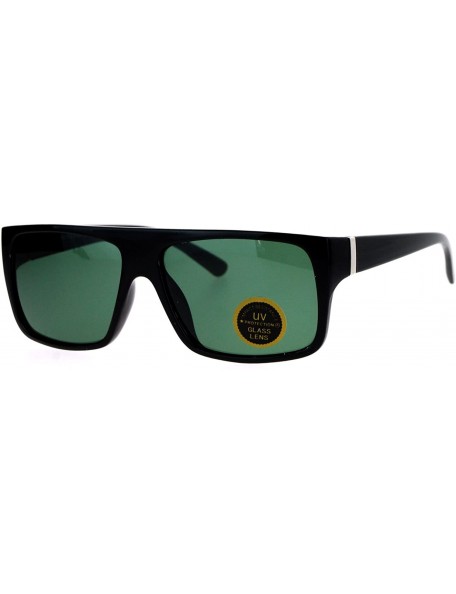 Rectangular Impact Resistance Glass Lens Sunglasses Flat Top Rectangular Mens Shades - Black - CF1878A9XEA $11.12