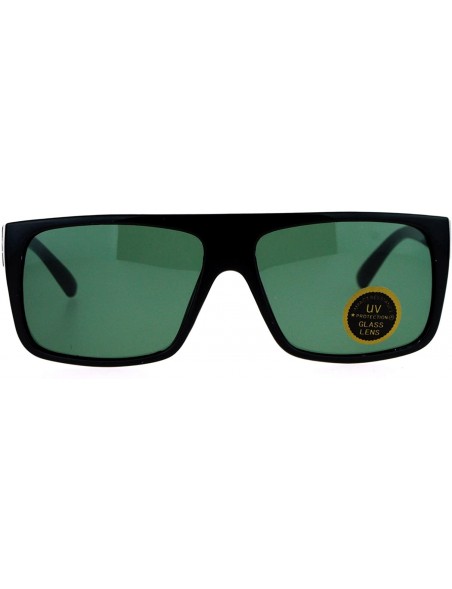 Rectangular Impact Resistance Glass Lens Sunglasses Flat Top Rectangular Mens Shades - Black - CF1878A9XEA $11.12