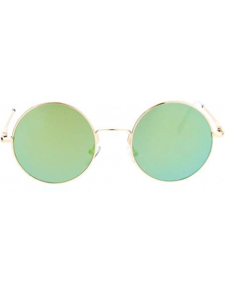 Round Round Circle Frame Sunglasses Unisex Thin Metal Spring Hinge Flat Lens - Gold (Yellow Green Mirror) - CO187ENX0SN $10.83