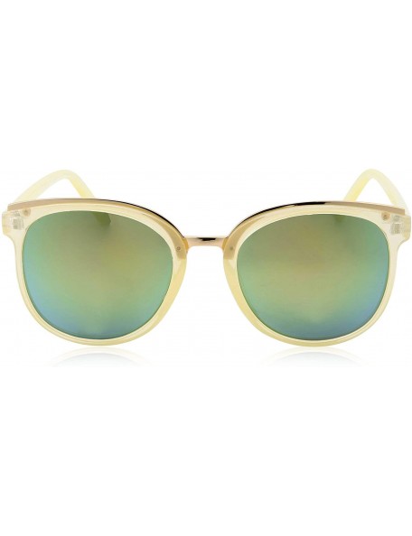 Square Womens Fashion Dapper Horned Rim Mirrored Lens Sunglasses - Blue Green - C818KNNMUXG $8.86