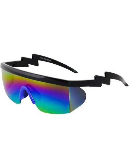 Oversized Semi Rimless Goggle Style Retro Rainbow Mirrored Lens ZigZag Sunglasses - Rainbow Blue - CJ18SY3C7KU $8.83