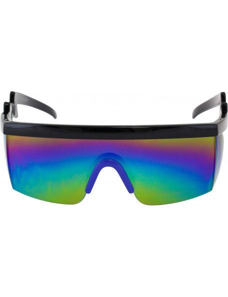 Oversized Semi Rimless Goggle Style Retro Rainbow Mirrored Lens ZigZag Sunglasses - Rainbow Blue - CJ18SY3C7KU $8.83