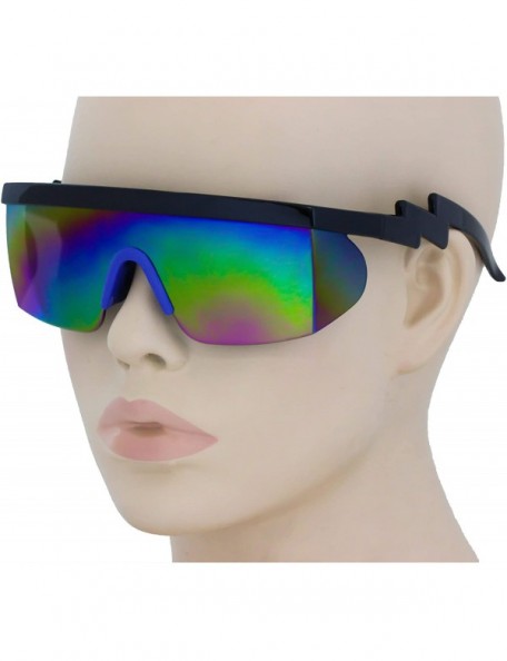 Oversized Semi Rimless Goggle Style Retro Rainbow Mirrored Lens ZigZag Sunglasses - Rainbow Blue - CJ18SY3C7KU $8.83