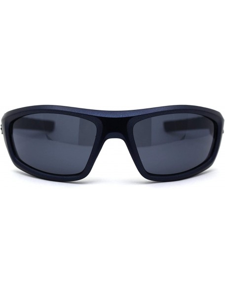 Rectangular Metallic Plastic Classic 90s Warp Mirror Lens Sunglasses - Navy Black - CR197ELX97H $12.55