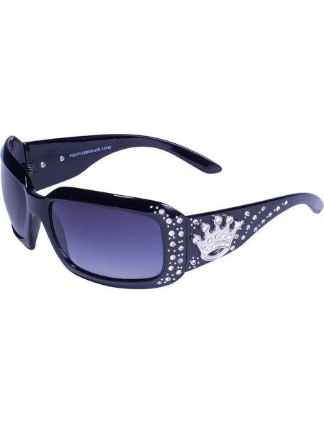 Wrap Rodeo Queen Gloss Black Western Motorcycle Sunglasses with Rhinestones Smoke Gradient Lenses - CY11AA5ABKD $17.10