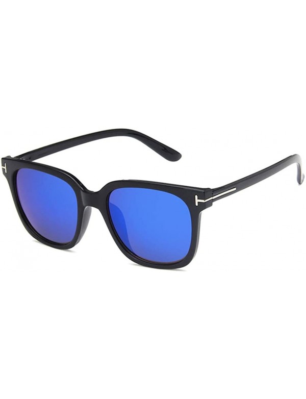 Square Unisex Sunglasses Fashion Bright Black Grey Drive Holiday Square Non-Polarized UV400 - Bright Black Blue - CG18RLUAG7K...