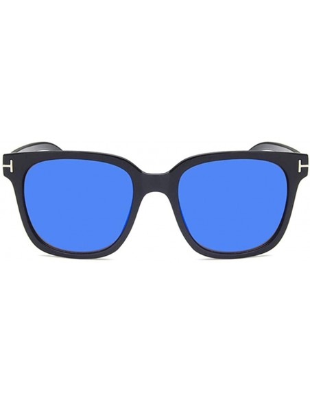 Square Unisex Sunglasses Fashion Bright Black Grey Drive Holiday Square Non-Polarized UV400 - Bright Black Blue - CG18RLUAG7K...