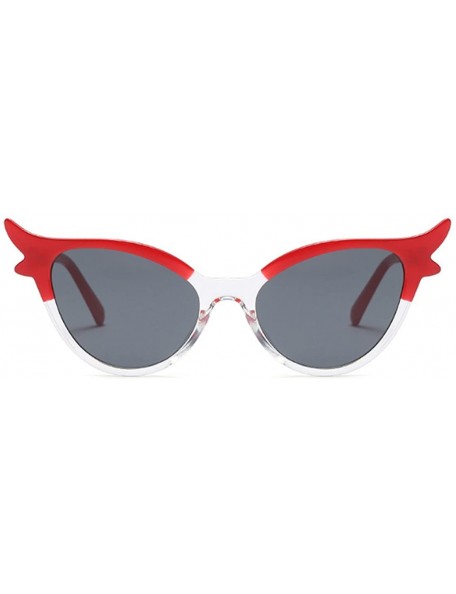Oval Women Vintage Retro Cat Eye Sunglasses Resin frame Oval Lens Mod Style - Red - CR18DTOHYOA $12.94