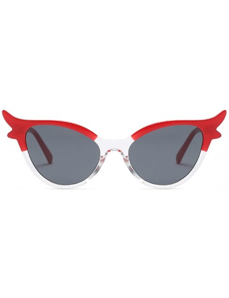 Oval Women Vintage Retro Cat Eye Sunglasses Resin frame Oval Lens Mod Style - Red - CR18DTOHYOA $12.94