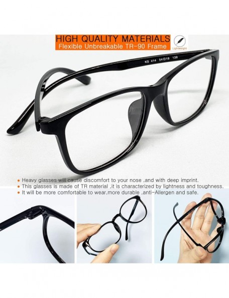 Square Large Nerd Thin Eyeglasses Vintage Fashion Inspired Geek Clear Lens Horn Rimmed - Black 414 - CO18YH44DQM $8.81