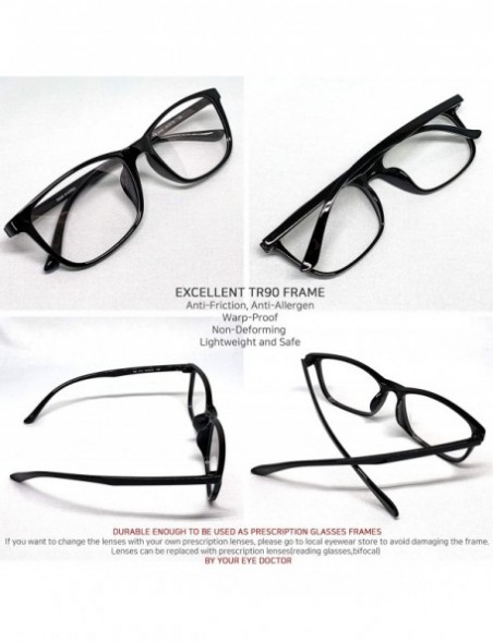 Square Large Nerd Thin Eyeglasses Vintage Fashion Inspired Geek Clear Lens Horn Rimmed - Black 414 - CO18YH44DQM $8.81