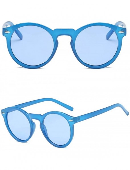 Round Women Retro Vintage Circle Round Fashion Designer Sunglasses - Blue - CK18I6TXI7S $7.65