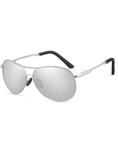 Aviator Polarized Aviator Sunglasses for Men Women-Metal Frame UV400 Protection - Silver/Silver - C218WCEMM55 $12.57