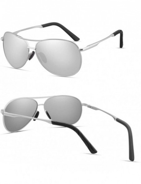 Aviator Polarized Aviator Sunglasses for Men Women-Metal Frame UV400 Protection - Silver/Silver - C218WCEMM55 $12.57
