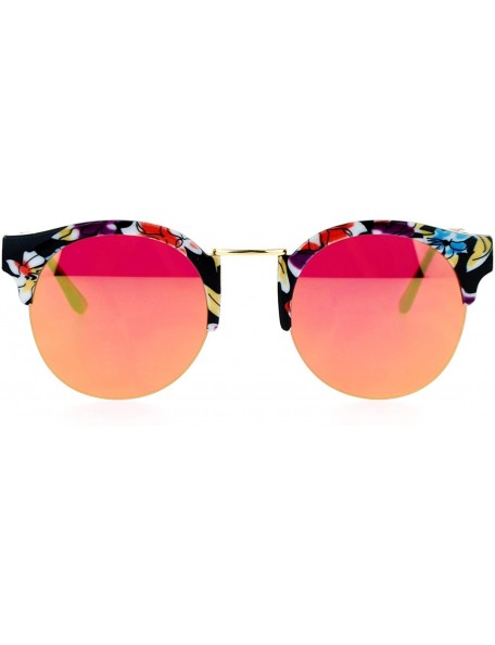 Round Marble Half Horned Rim Horned Round Mirror Lens Sunglasses - Floral Red - C912DI9BAEF $15.02