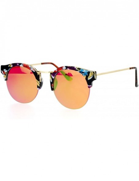 Round Marble Half Horned Rim Horned Round Mirror Lens Sunglasses - Floral Red - C912DI9BAEF $15.02