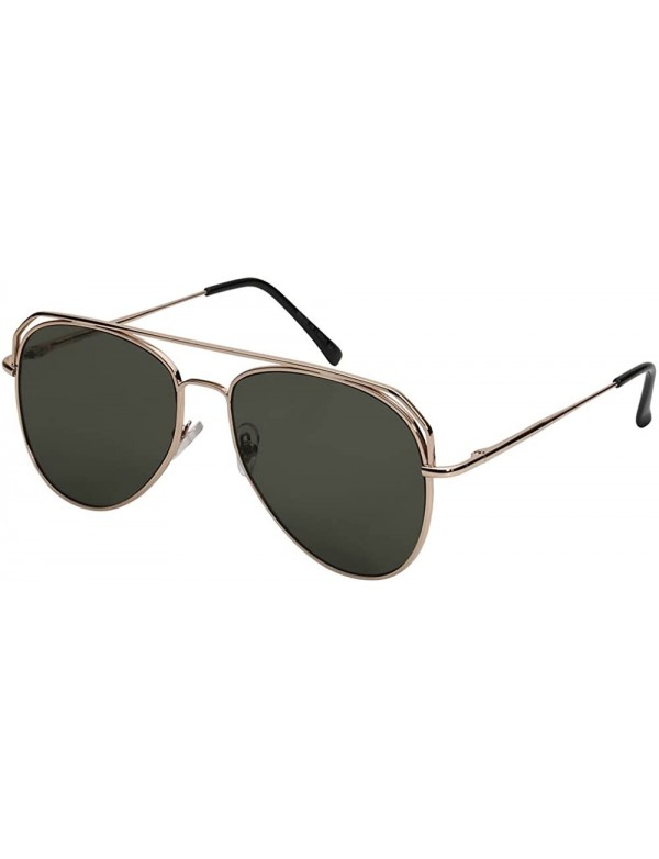 Aviator Modern Metal Extended Crossbar Aviators with Flat Lens 25094S-FLKGM - Gold/G15 Lens - CY12DG7JUVF $9.60