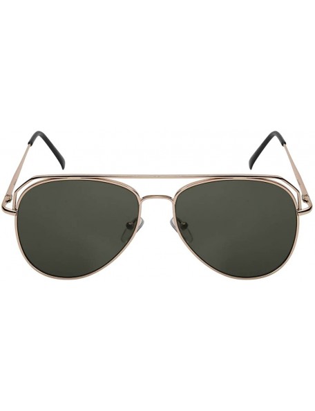 Aviator Modern Metal Extended Crossbar Aviators with Flat Lens 25094S-FLKGM - Gold/G15 Lens - CY12DG7JUVF $9.60