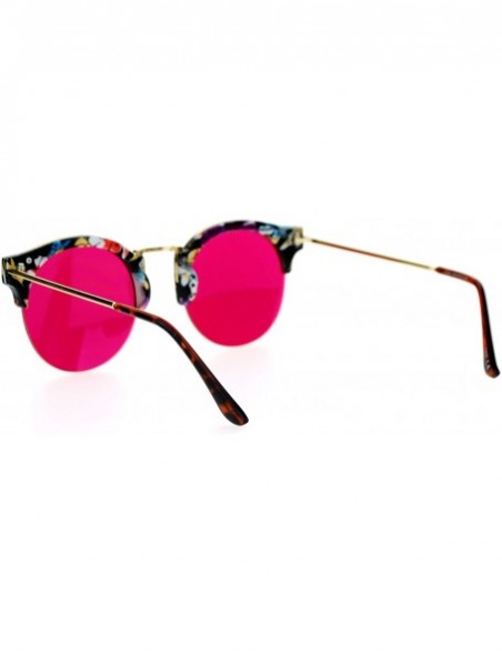 Round Marble Half Horned Rim Horned Round Mirror Lens Sunglasses - Floral Red - C912DI9BAEF $15.02