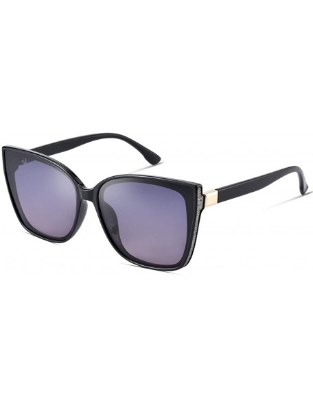 Oversized 2020 Trendy Cat Eye Polarized Sunglasses for Women MS51911 - Black Frame/Grey-pink Lens/Grey Shimmering Powder - C5...