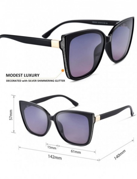 Oversized 2020 Trendy Cat Eye Polarized Sunglasses for Women MS51911 - Black Frame/Grey-pink Lens/Grey Shimmering Powder - C5...