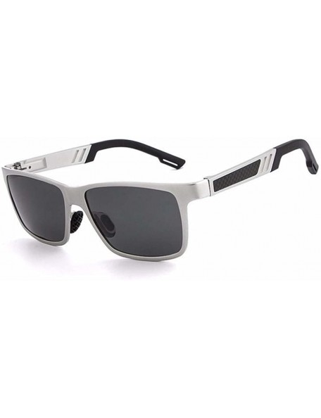 Rectangular Polarized Sunglasses Aviation aluminum magnesium metal driving glasses - Silver Color - C01887NTZ6U $37.54