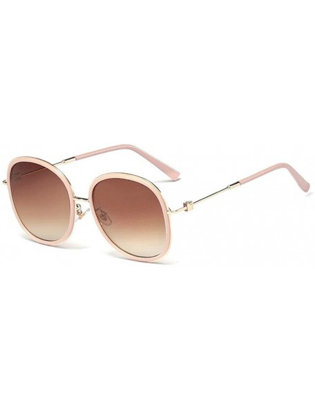 Round 2019 new ladies fashion round metal border retro trend brand designer sunglasses UV400 - Pink&brown - CW18SR5GZO3 $10.85