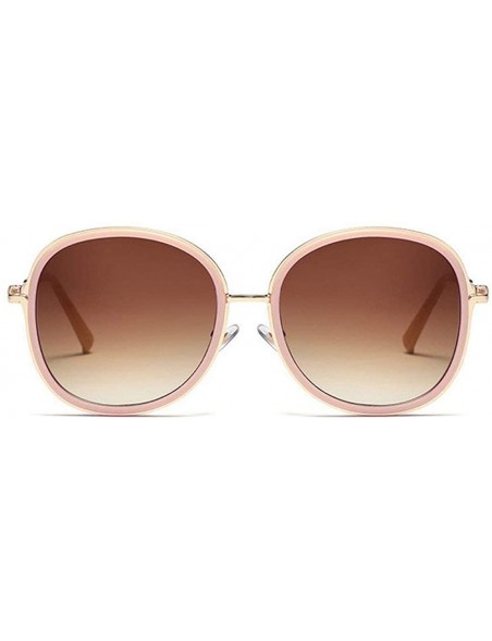 Round 2019 new ladies fashion round metal border retro trend brand designer sunglasses UV400 - Pink&brown - CW18SR5GZO3 $10.85