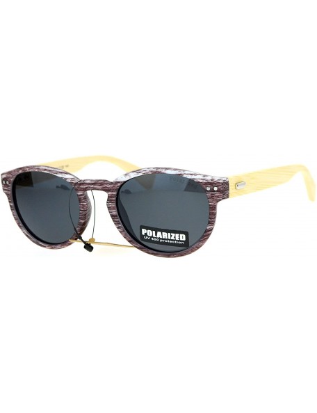 Round Polarized Real Bamboo Sunglasses Designer Fashion Round Keyhole UV 400 - Medium Wood (Black) - CA187525S95 $11.07