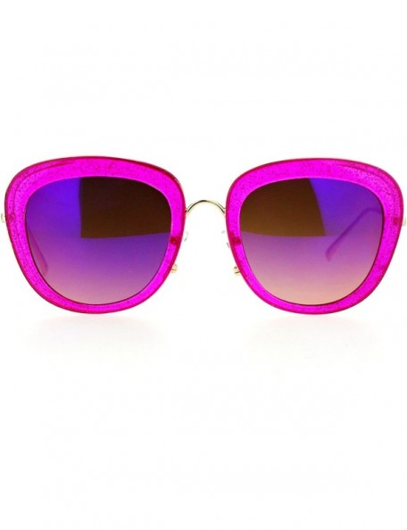 Square Glitter Sparkle Sunglasses Womens Square Frame Pop Bling Fashion Mirror Lens - Pink (Pink Mirror) - CD187NGLN7Z $11.86