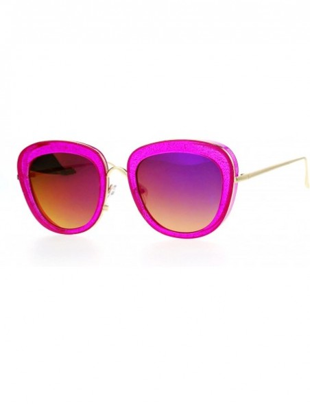 Square Glitter Sparkle Sunglasses Womens Square Frame Pop Bling Fashion Mirror Lens - Pink (Pink Mirror) - CD187NGLN7Z $11.86