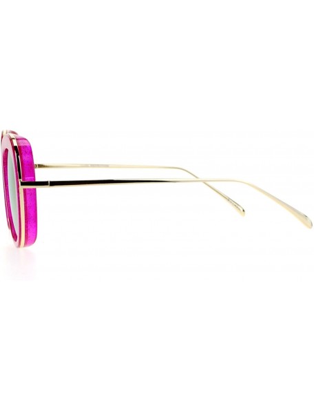 Square Glitter Sparkle Sunglasses Womens Square Frame Pop Bling Fashion Mirror Lens - Pink (Pink Mirror) - CD187NGLN7Z $11.86